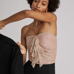 Nwt Anthropologie Ruffled Metallic Tube Top Pink champagne XL Summer Party Maeve